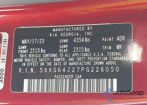 2023 Kia K5 Gt-Line from USA, damaged, VIN 5XXG64J27PG226050